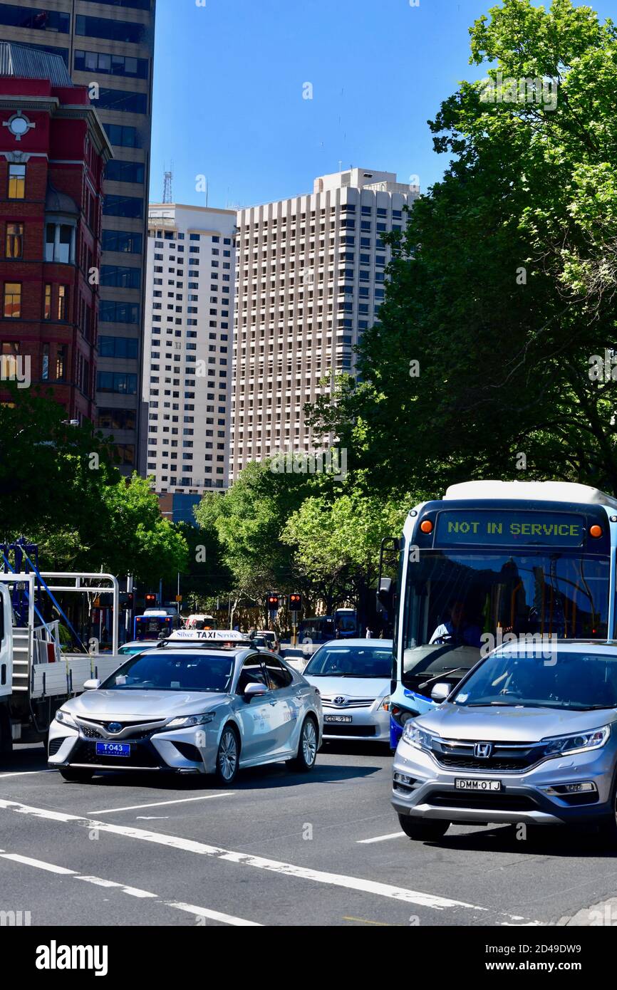 Traffic on Pitt Street near Central Railway Station in Sydney, Australia Stock Photo