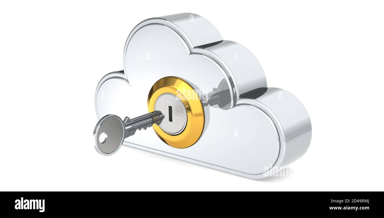 Security concept of cloud computing with metal key, 3D rendering Stock Photo