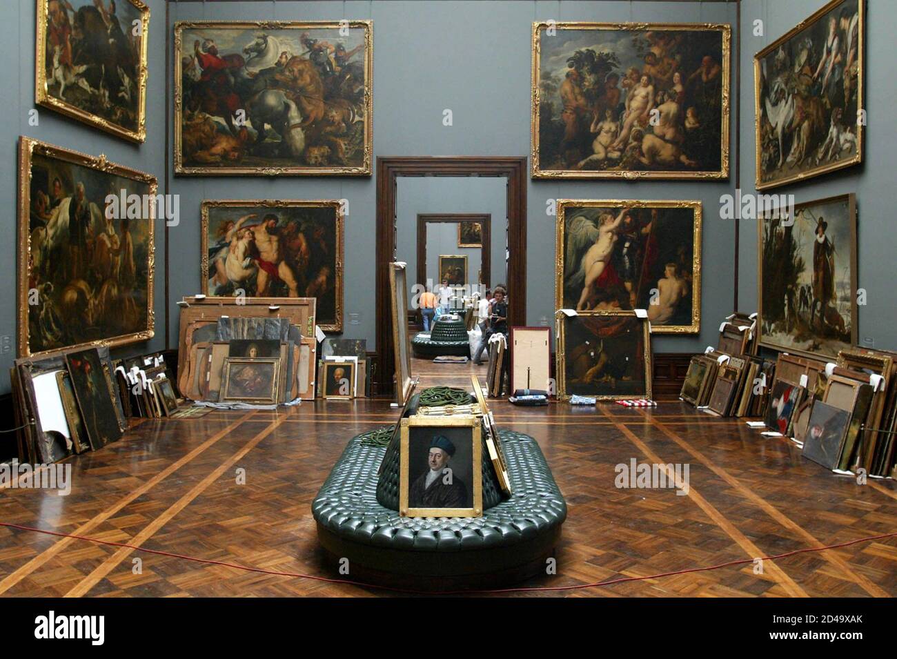 General view of an exhibiton room of the famous Zwinger art gallery, where paintings have been stored to save them from the floods of the Elbe river, in the eastern town of wn of Dresden August 17, 2002. A state of emergency was declared for the region after the worst flooding in history swamped large parts of Dresden and the region, leaving at least 11 people dead in Saxony. REUTERS/Alexandra Winkler  AX/JOH/AA Stock Photo