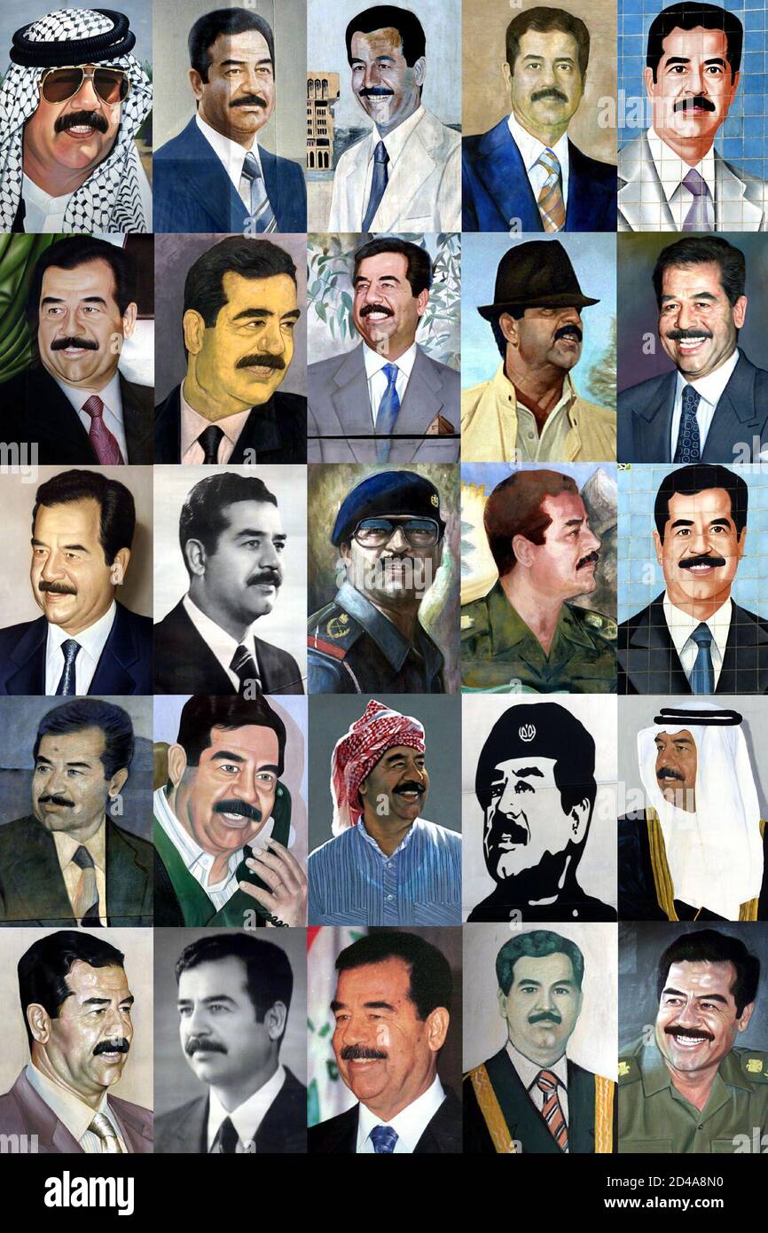 Combo picture shows some of the thousands of portraits of Iraqi president Saddam Hussein decorating streets of Baghdad on February 4, 2001. After more than two decades as a leader of Iraq, Combo picture shows some of the thousands of portraits of Iraqi president Saddam Hussein decorating streets of Baghdad on February 4, 2001. After more than two decades as a leader of Iraq,