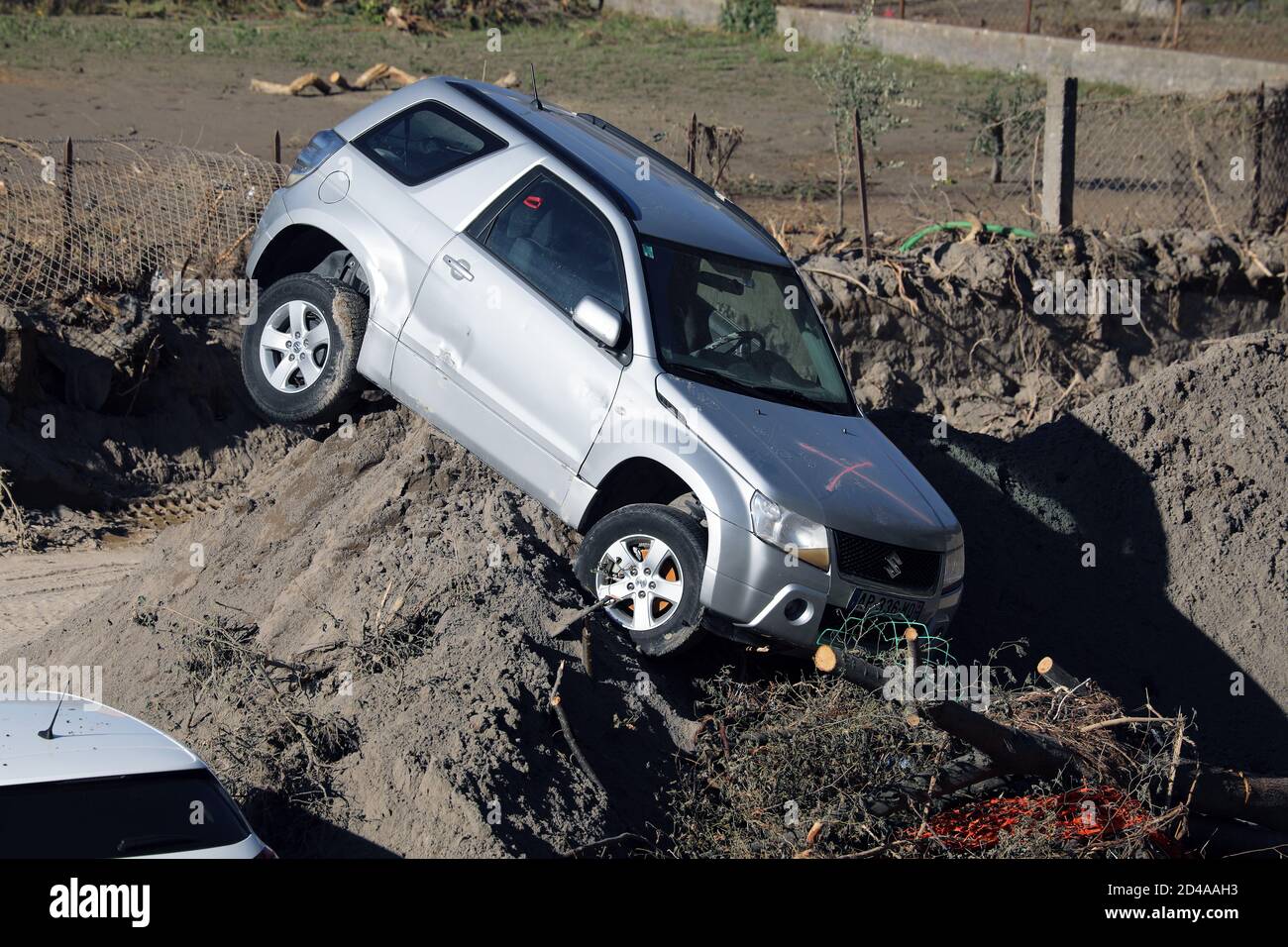 Breil-Sur-Roya, France - October 8, 2020: Town Of Breil-Sur-Roya Was Submerged By The Flooding Of The Roya River, Suzuki Grand Vitara SUV Car Complete Stock Photo