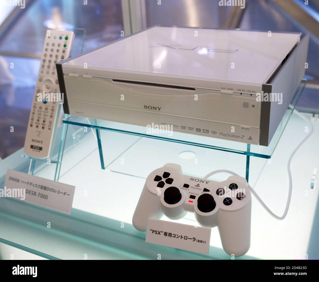 Sony Corp displays the new game machine "PSX DESR-7000", the next  generation PlayStation, during the CEATEC JAPAN 2003 technology trade  exhibition at Makuhari Messe in Chiba, east of Tokyo October 7, 2003. [