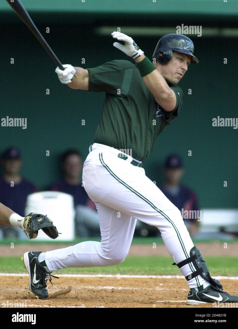 Tampa Bay Devil Rays Tino Martinez Watches His Base Hit Againat The Cleveland Indians Go Down The First Base Line During The Second Inning At Progress Energy Park In St Petersburg Florida