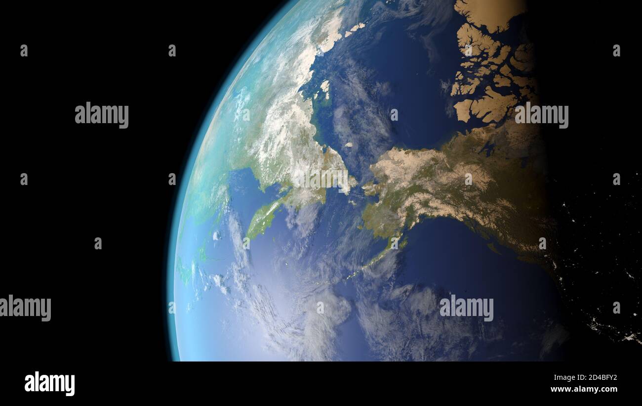 alaska and russia seen from space 3D rendering Stock Photo