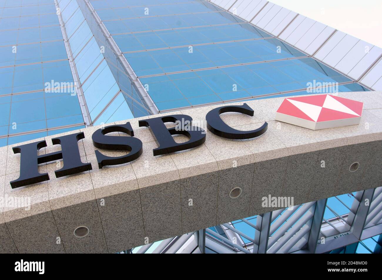 A newly erected signboard for the first HSBC bank branch is seen in Kuwait September 28, 2005 after a 30 year absence. The bank will officially open its first branch in Kuwait on October 2, 2005 after the Kuwait Council of ministers granted it a foreign bank licence on February 28, 2005. HSBC will focus on corporate banking, trade and private banking services. REUTERS/Stephanie McGehee Stock Photo