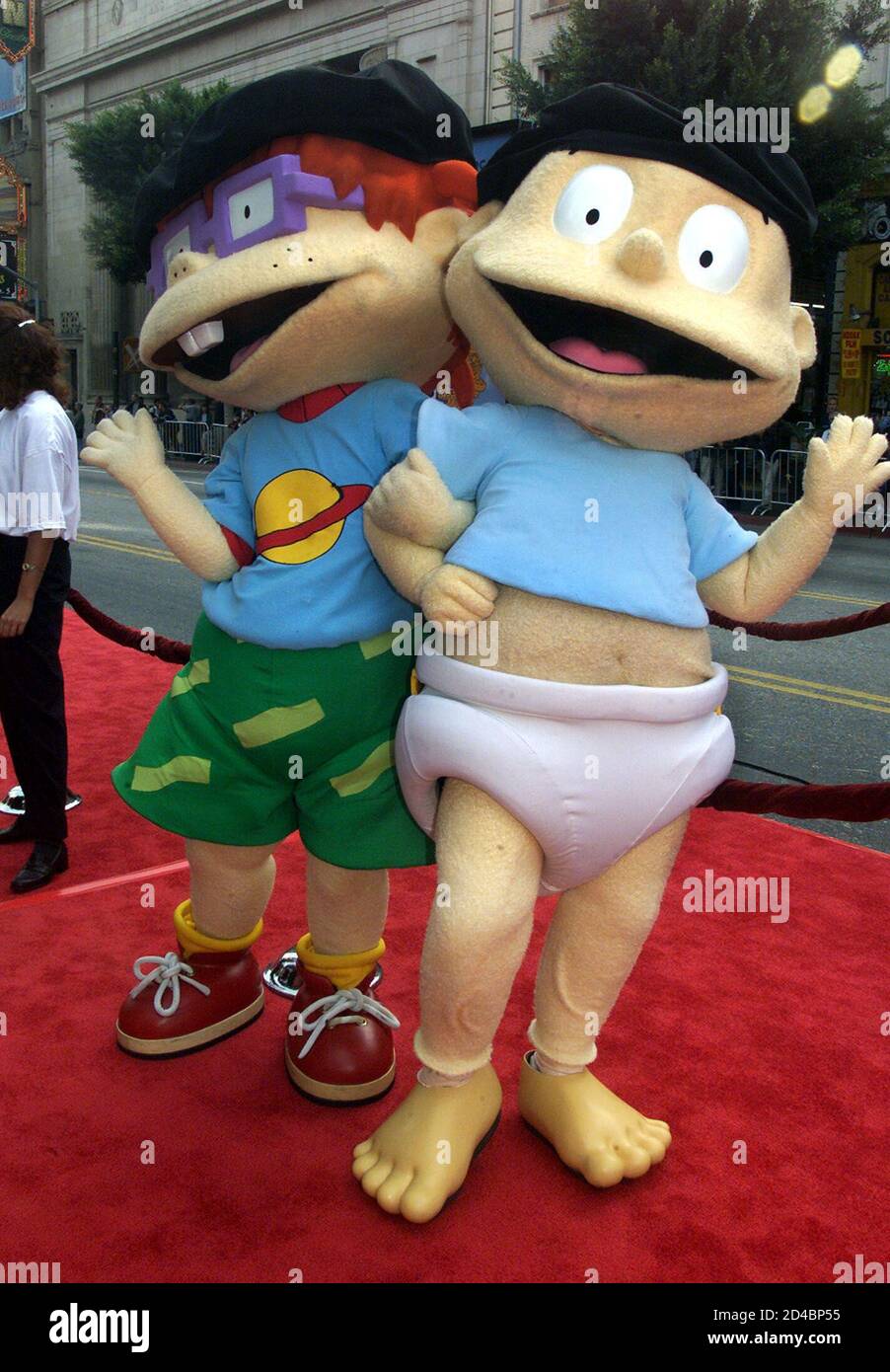 Rugrats characters (L-R) Chuckie Finster and Tommy Pickles pose for photographers at the premiere of the animated film ' Rugrats In Paris-The Movie' November 5, 2000 in Hollywood. The film opens November 17 in the United States. Stock Photo