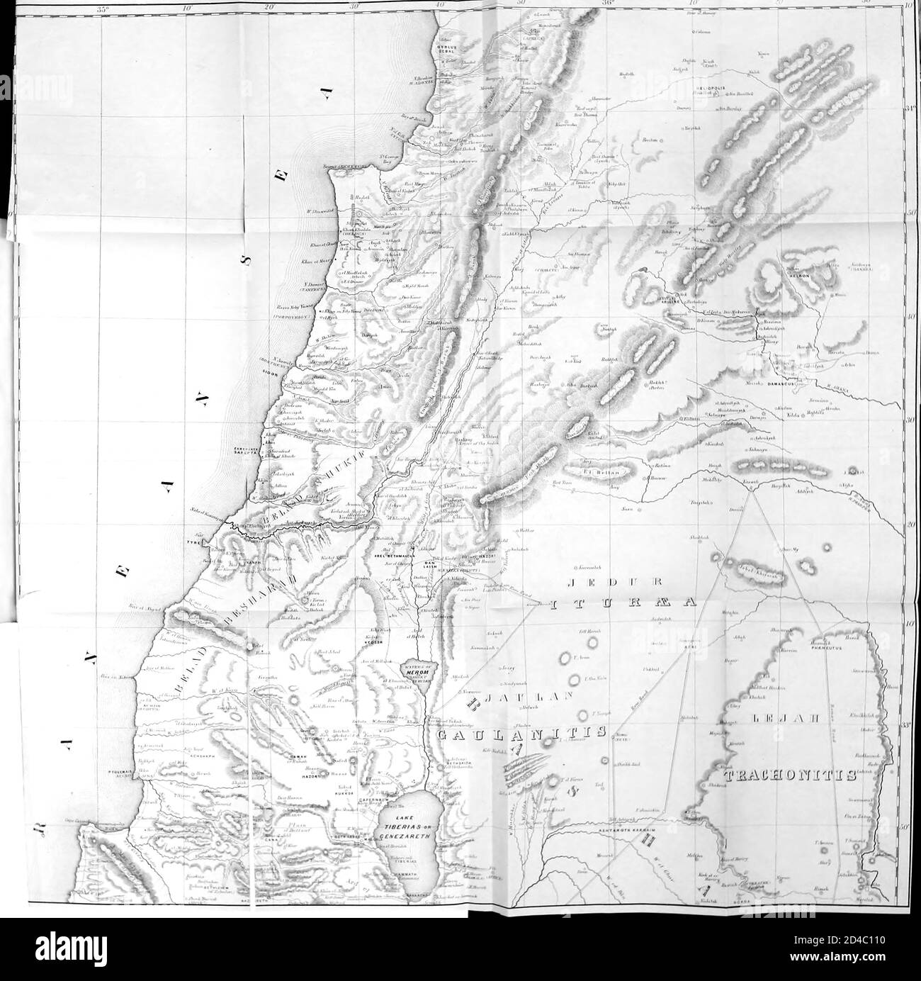 Map of Palestine [Lebanon and Galilee] from the book 'Palestine, past and present' with Biblical, Literary and Scientific Notices by Rev. Osborn, H. S. (Henry Stafford), 1823-1894 Published in Philadelphia, by J. Challen & son; in 1859 Stock Photo