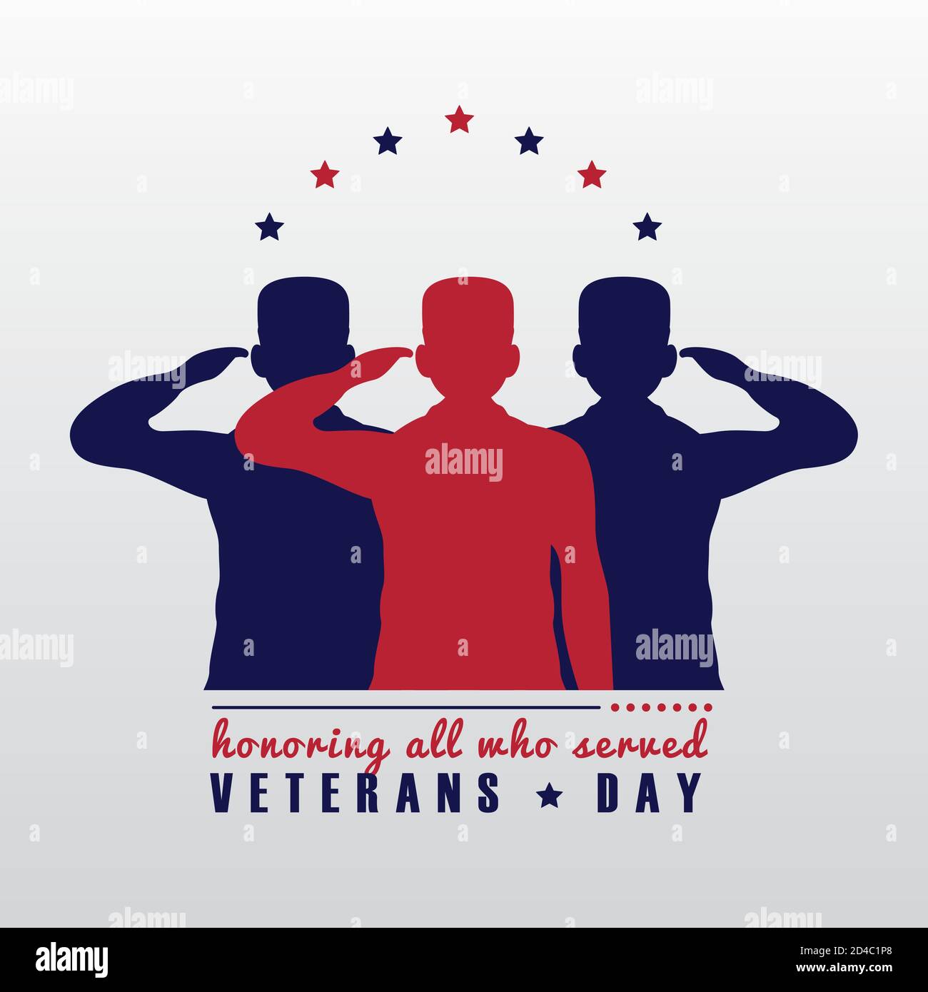 happy veterans day lettering with saluting soldiers silhouettes vector ...