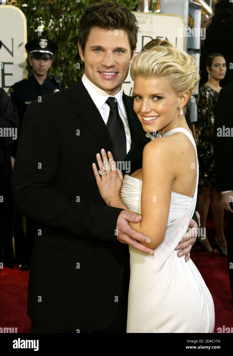 Singers Jessica Simpson R And Husband Nick Lachey Arrive At The 61st Golden Globe Awards In Beverly Hills January 25 04 Stock Photo Alamy