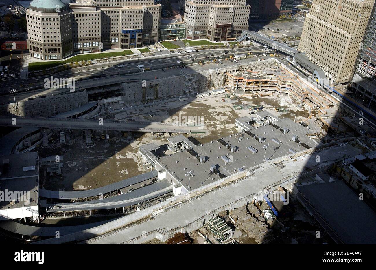 View of the pit where the World Trade Center stood in New York, November 17, 2004. [The jury deciding a major dispute between World Trade Center leaseholder Larry Silverstein and nine of the twin tower's insurers began deliberations yesterday.] Stock Photo