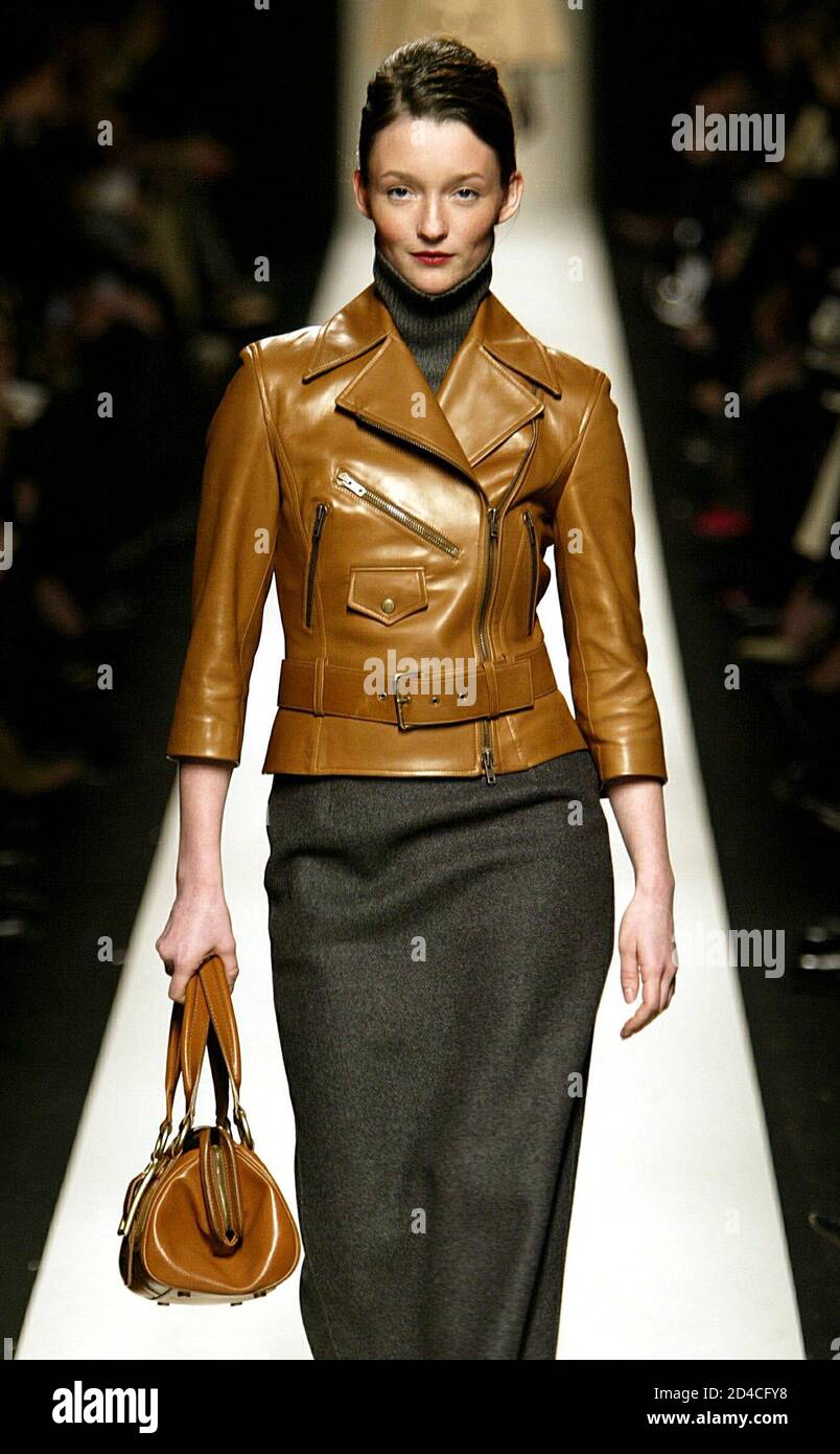 A model presents a creation from the 2004-2005 Autumn/Winter ready-to-wear  fashion collection for Celine fashion house in Paris, March 4, 2004. The  collection is by American designer Michael Kors Stock Photo -