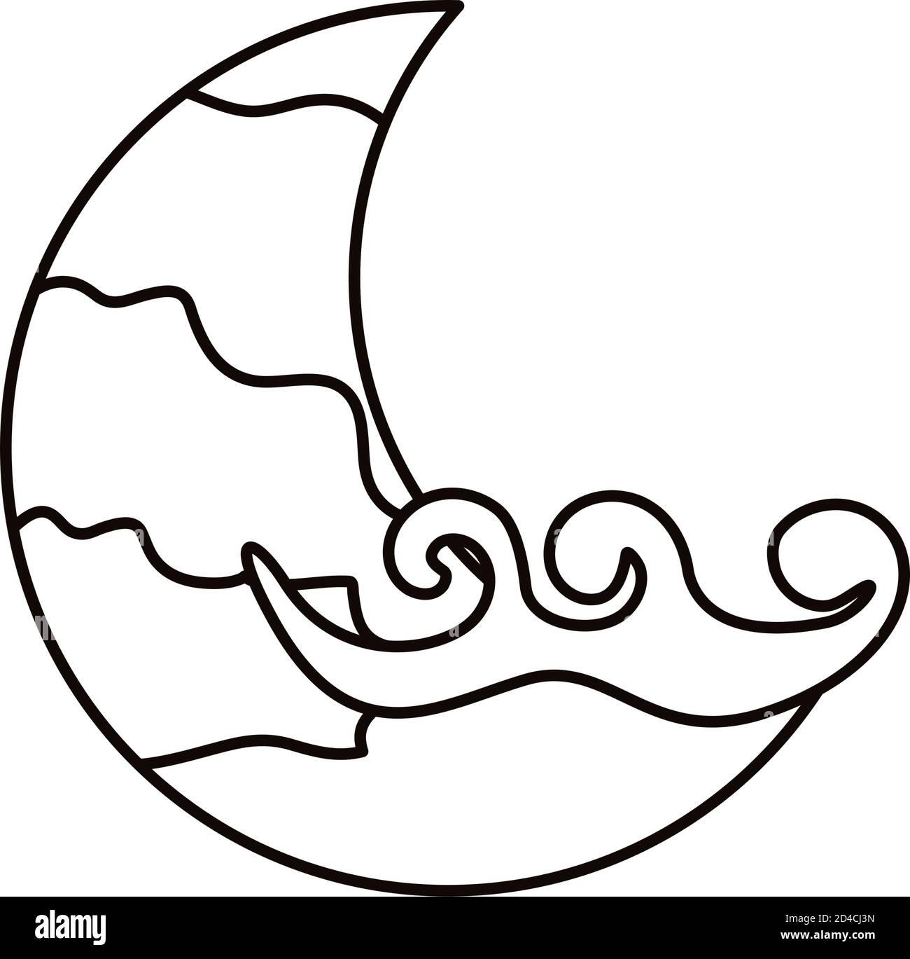 chinese cloud sky with crescent moon line style vector illustration ...