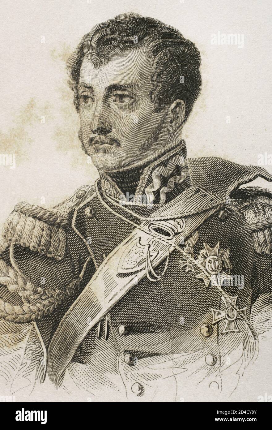 Jozef Antoni Poniatowski (1763-1813). Polish leaderl, minister of war and military hero, who became a marshal of France. Portrait. Engraving by Lemaitre, Vernier and Goulu. History of Poland, by Charles Foster. Panorama Universal, 1840. Stock Photo