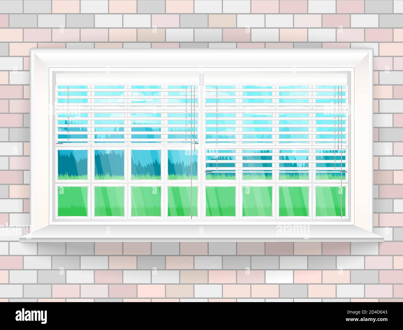 Illustration with window in realistic style a brick wall and the rustic ...