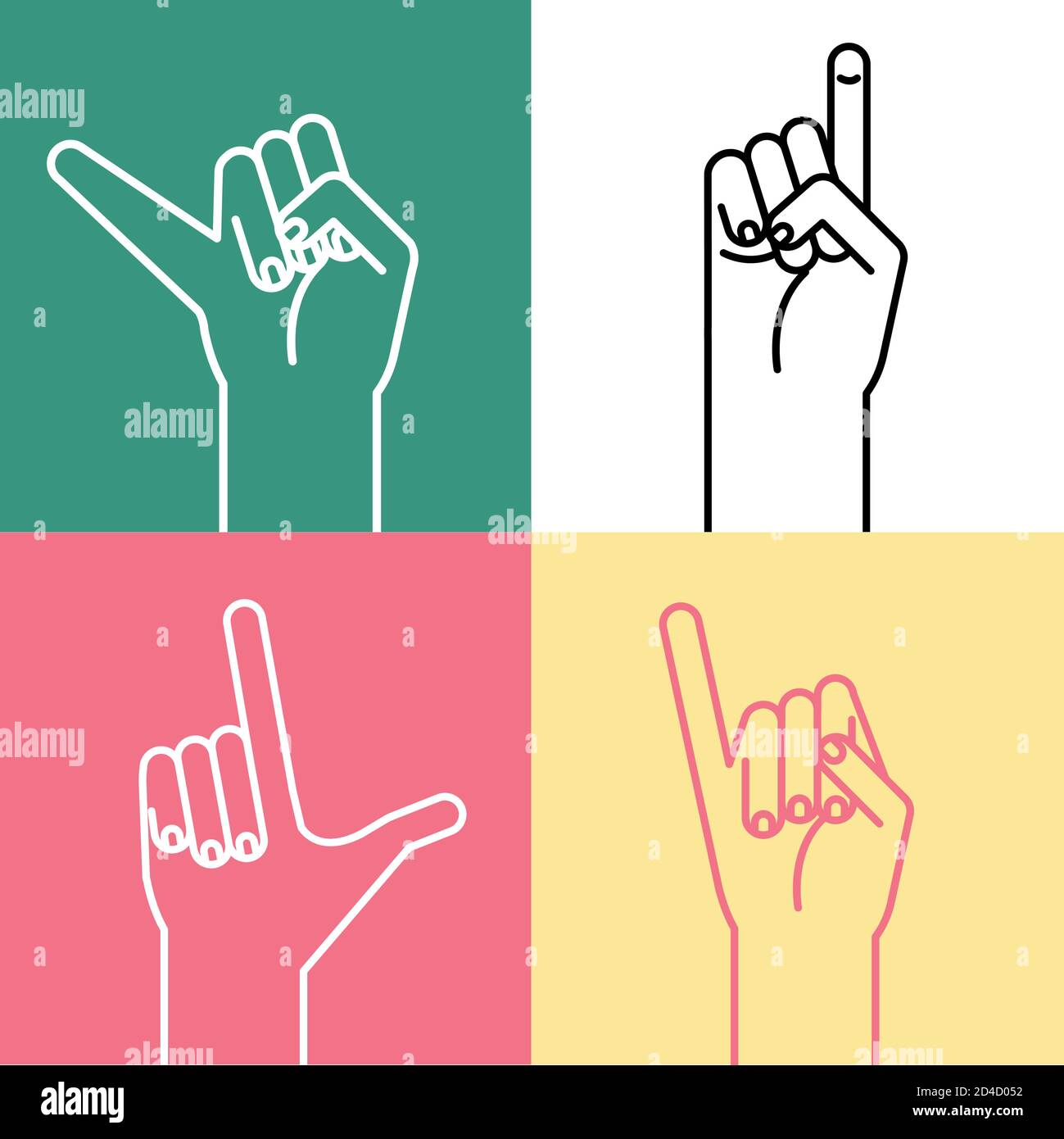 hand sign language alphabet line style icons collection design of