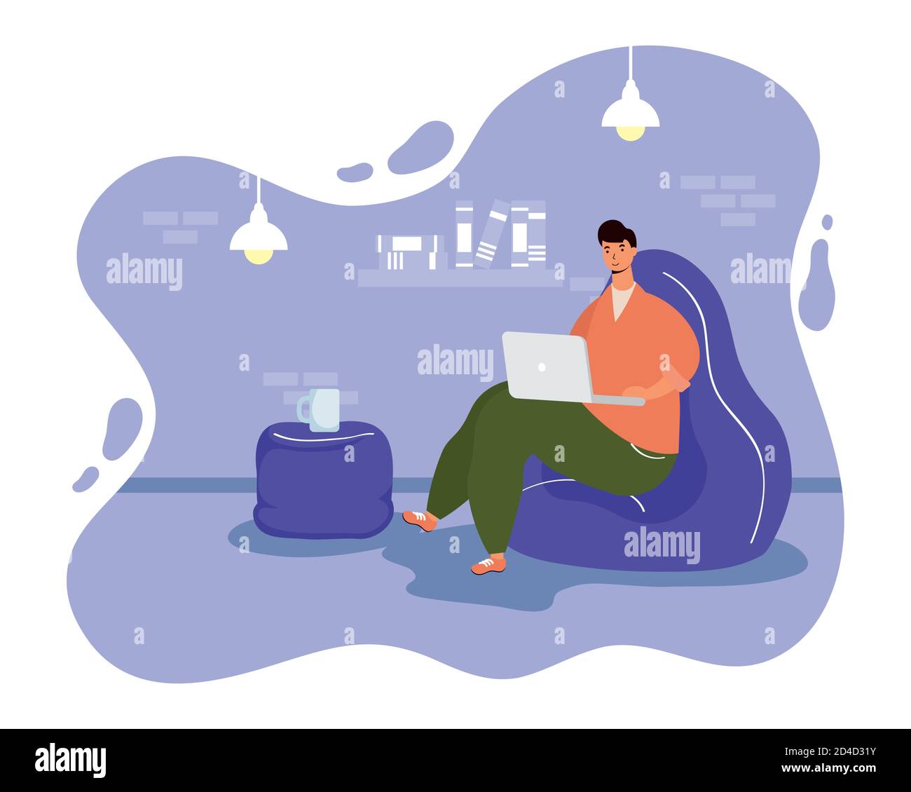 Cartoon Man Using Computer In High Resolution Stock Photography and ...