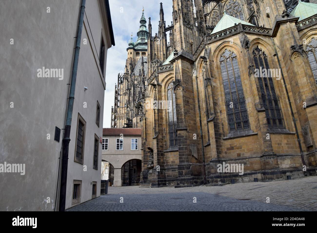The Metropolitan Cathedral of Saint Vitus, located within Prague Castle in Czechia contains the tombs of many Bohemian kings and Holy Roman Emperors. Stock Photo