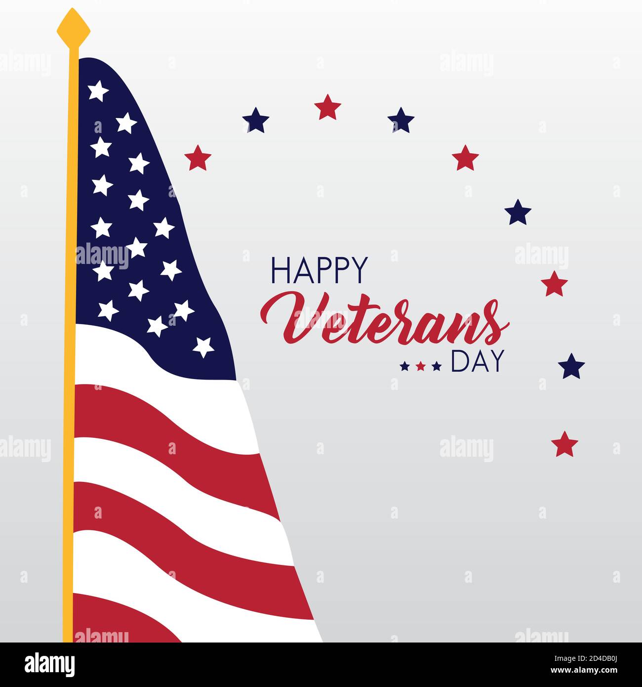 happy veterans day lettering with usa flag in pole vector illustration ...