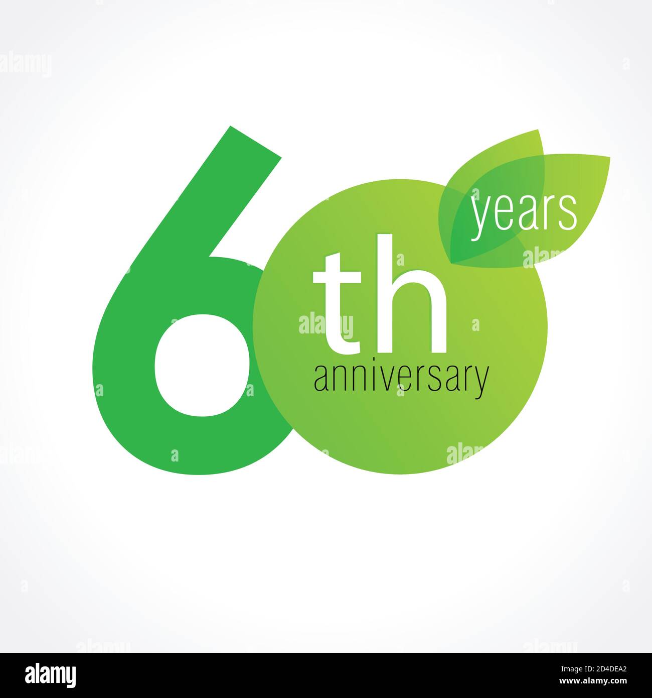 60 th anniversary numbers. 60 years old logotype. Age congrats, congratulation concept with leaves. Isolated abstract graphic design template. Herbal Stock Vector