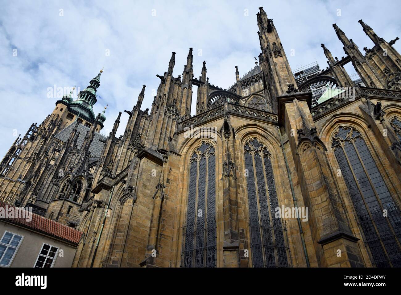 The Metropolitan Cathedral of Saint Vitus, located within Prague Castle in Czechia contains the tombs of many Bohemian kings and Holy Roman Emperors. Stock Photo