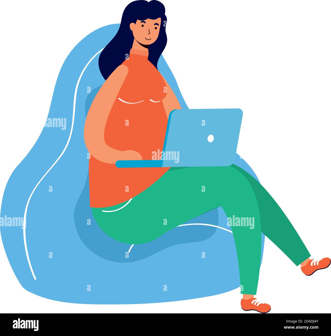 young woman working in laptop seated in sofa character vector ...