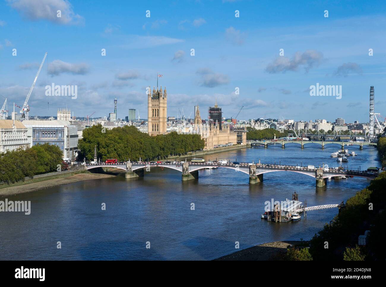 A panoramic view of Westminster and the river thames, with Lambeth bridge foreground, London, UK Stock Photo