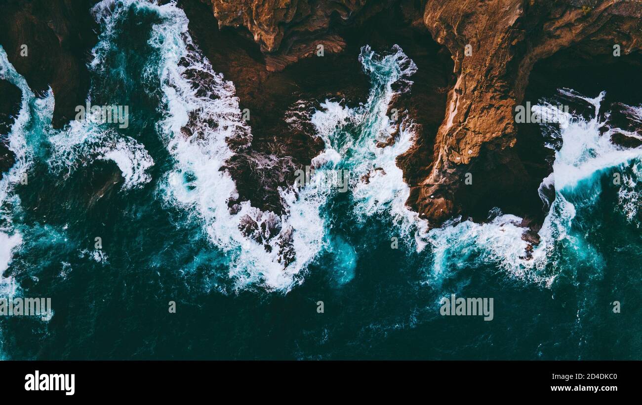 Aerial of waves and reefs, Oahu, Hawaii Stock Photo - Alamy