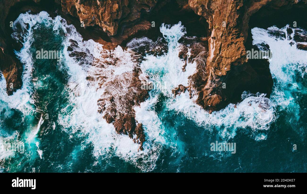 Aerial of waves and reefs, Oahu, Hawaii Stock Photo - Alamy
