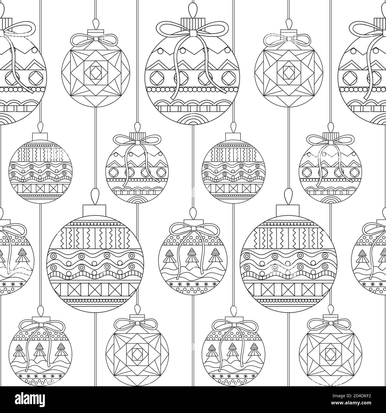 Pattern for coloring book. Christmas hand-drawn decorative elements in vector. Fancy Christmas balls. Pattern for coloring book. Black and white Stock Vector