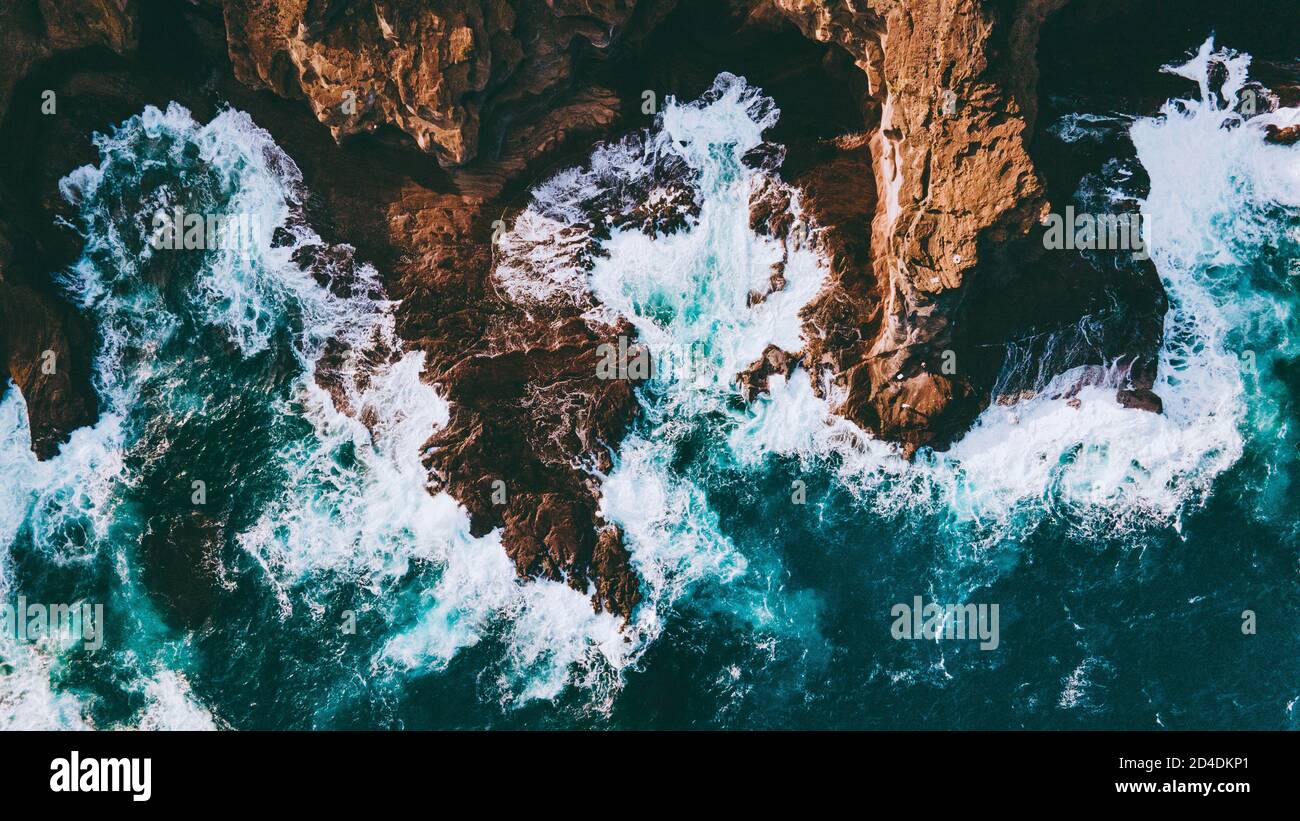 Aerial of waves and reefs, Oahu, Hawaii Stock Photo - Alamy