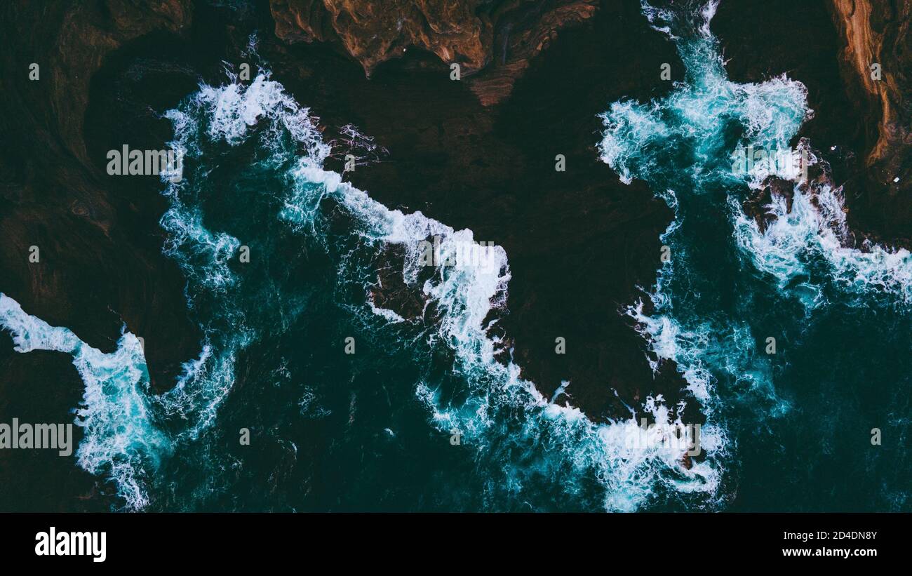 Aerial of waves and reefs, Oahu, Hawaii Stock Photo - Alamy