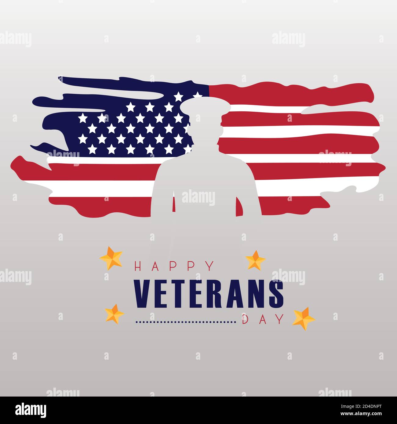 happy veterans day lettering with usa flag painted and officer ...
