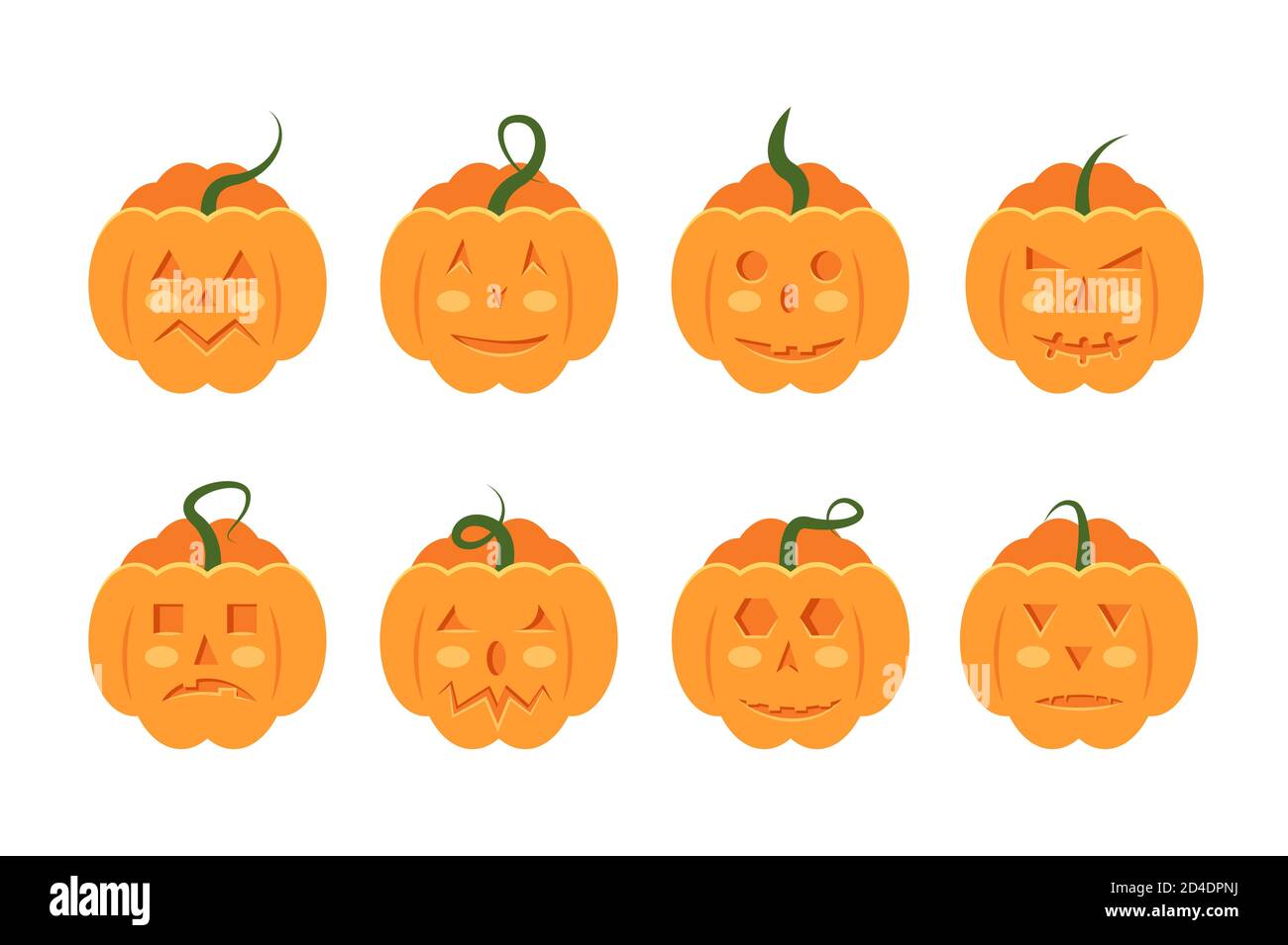 Set of horrible and scary pumpkins for halloween in flat style Stock Vector