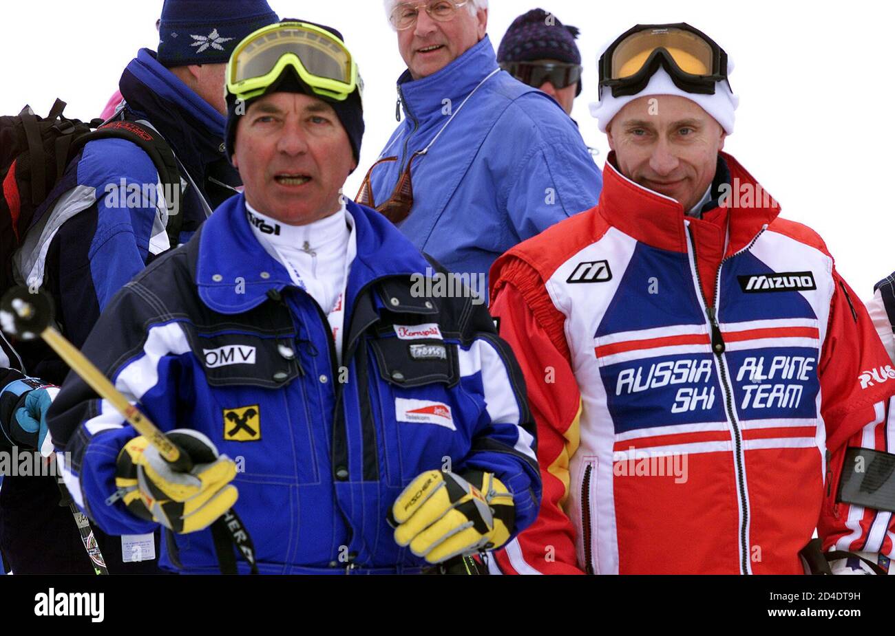 Austrian skiing legend Karl Schranz talks with Russian President Putin as  Putin takes time of official duties to ski in the Austrian resort of St.  Christoph, February 10, 2001. Putin is on
