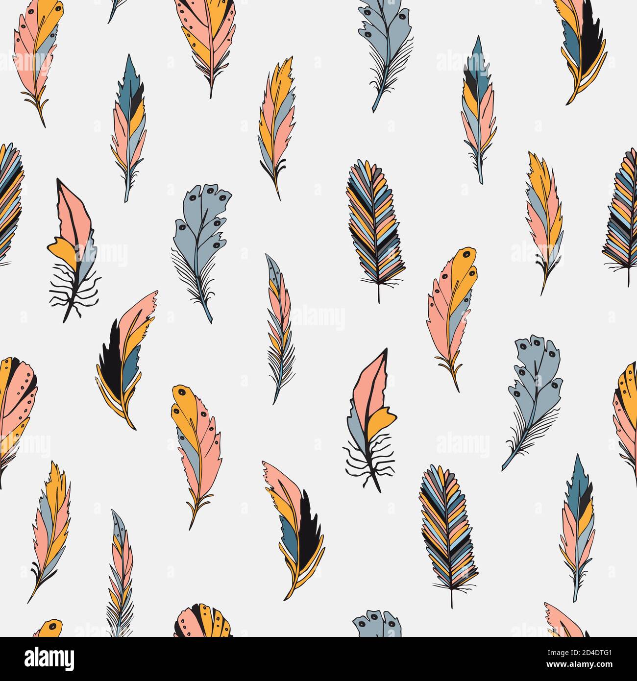Seamless pattern with feather. Vector illustration on white background. Stock Vector