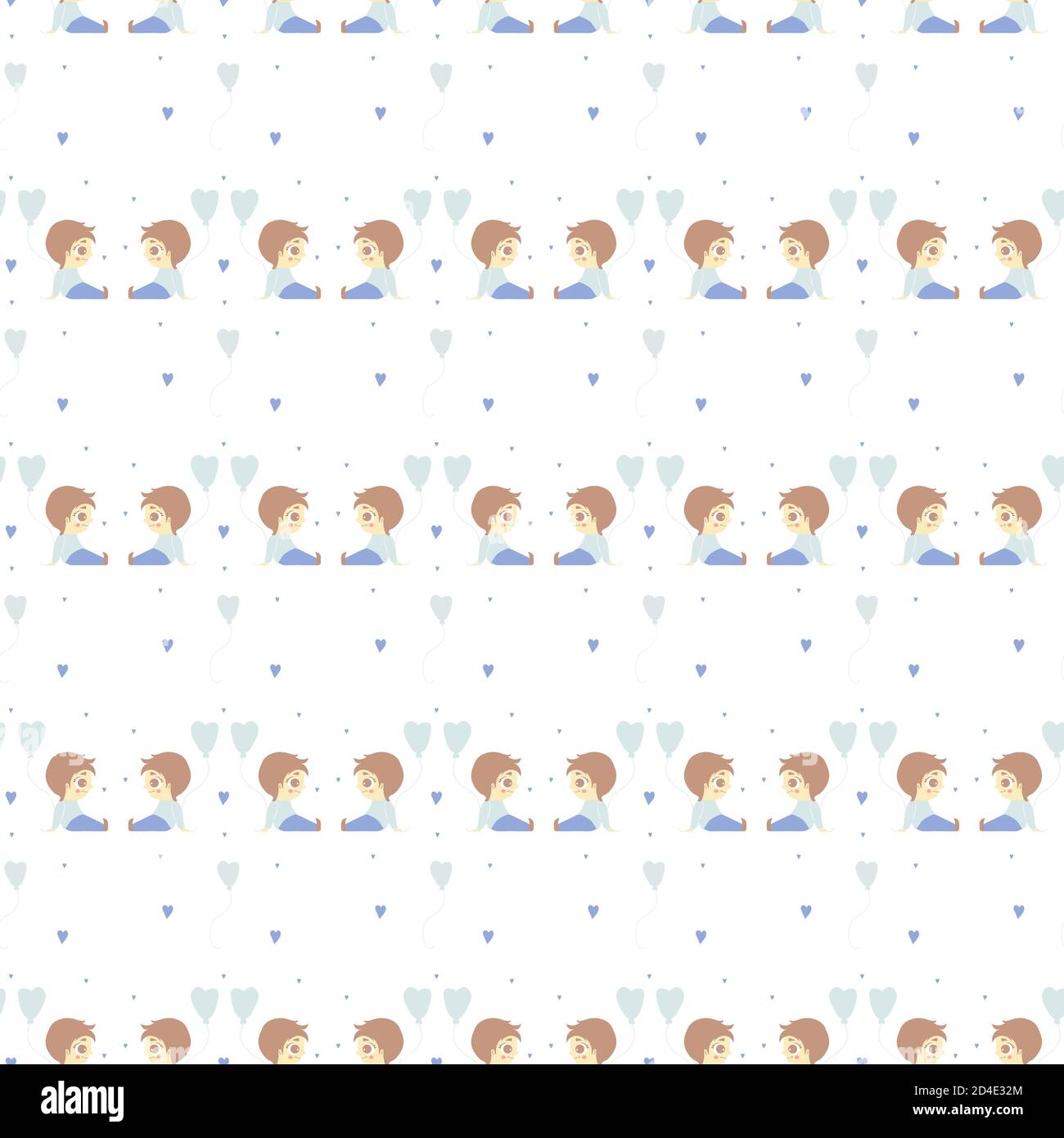 Seamless patterns. Romantic collection. Cute boys sit with balloons and ...
