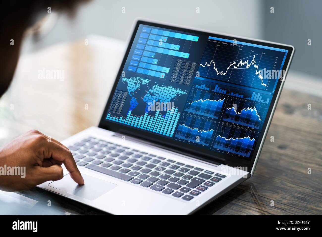 African American Data Analyst Using Data Analytics KPI Dashboard Stock ...