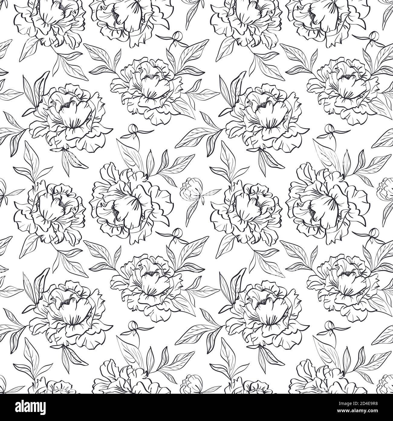 Black and white floral endless pattern hi-res stock photography and ...