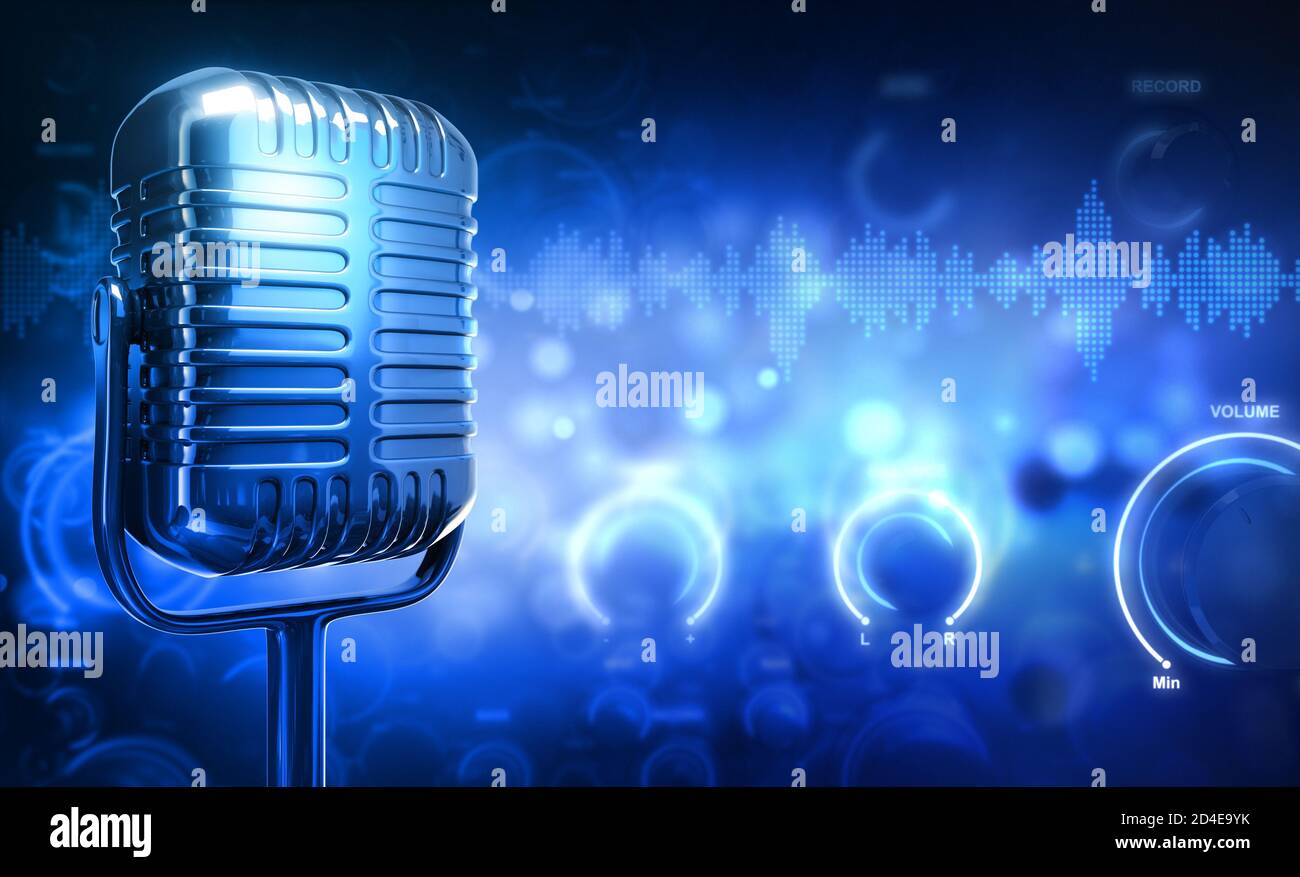 Retro Microphone and Volume Control - 3D Rendering Stock Photo