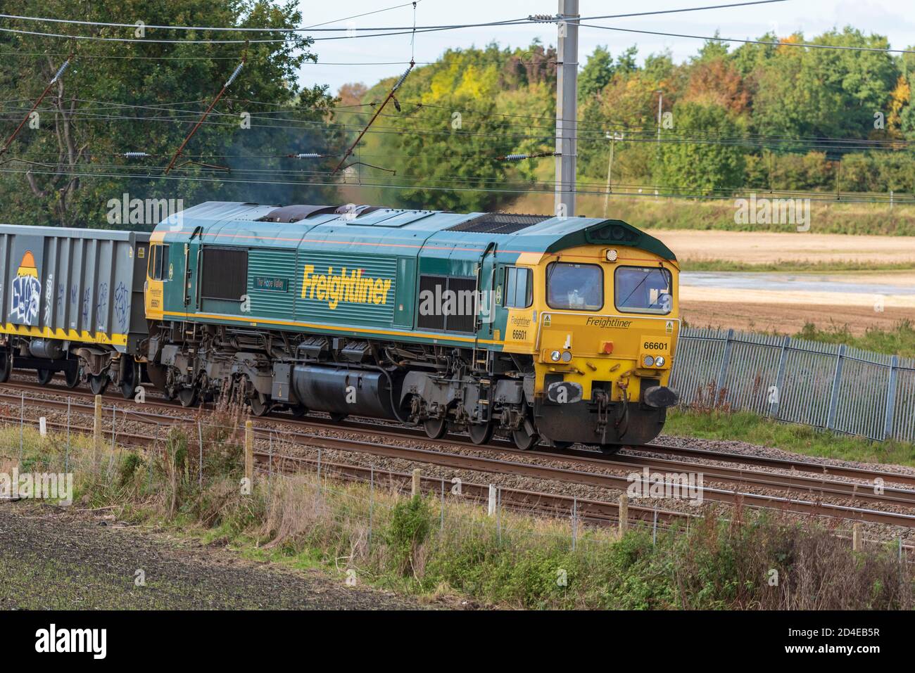 Class 66 freightliner diesel electric locomotive named The Hope Valley. Stock Photo