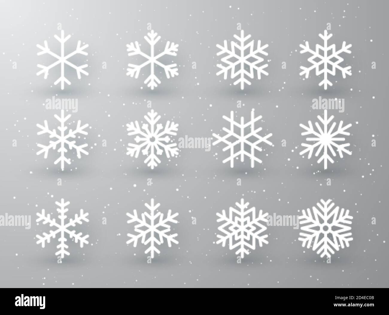 Snowflake winter set of white isolated icon silhouette on white gray ...