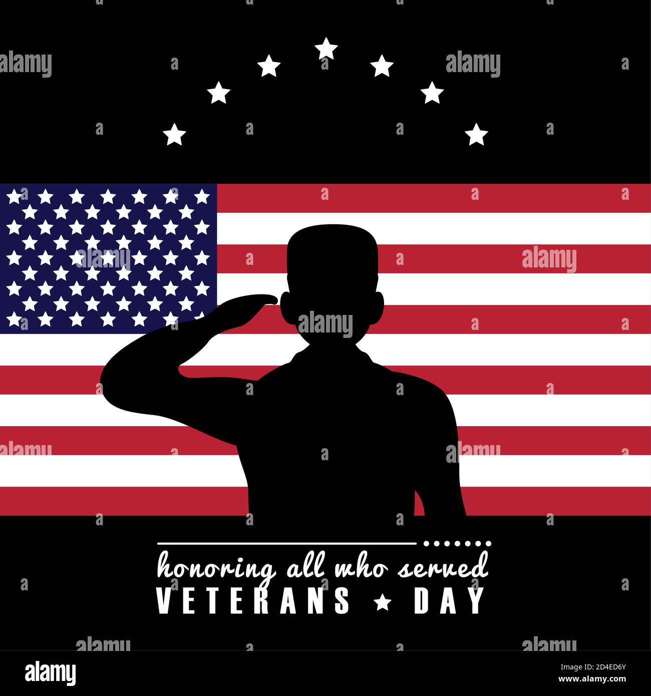 happy veterans day lettering with usa flag and saluting soldier vector ...