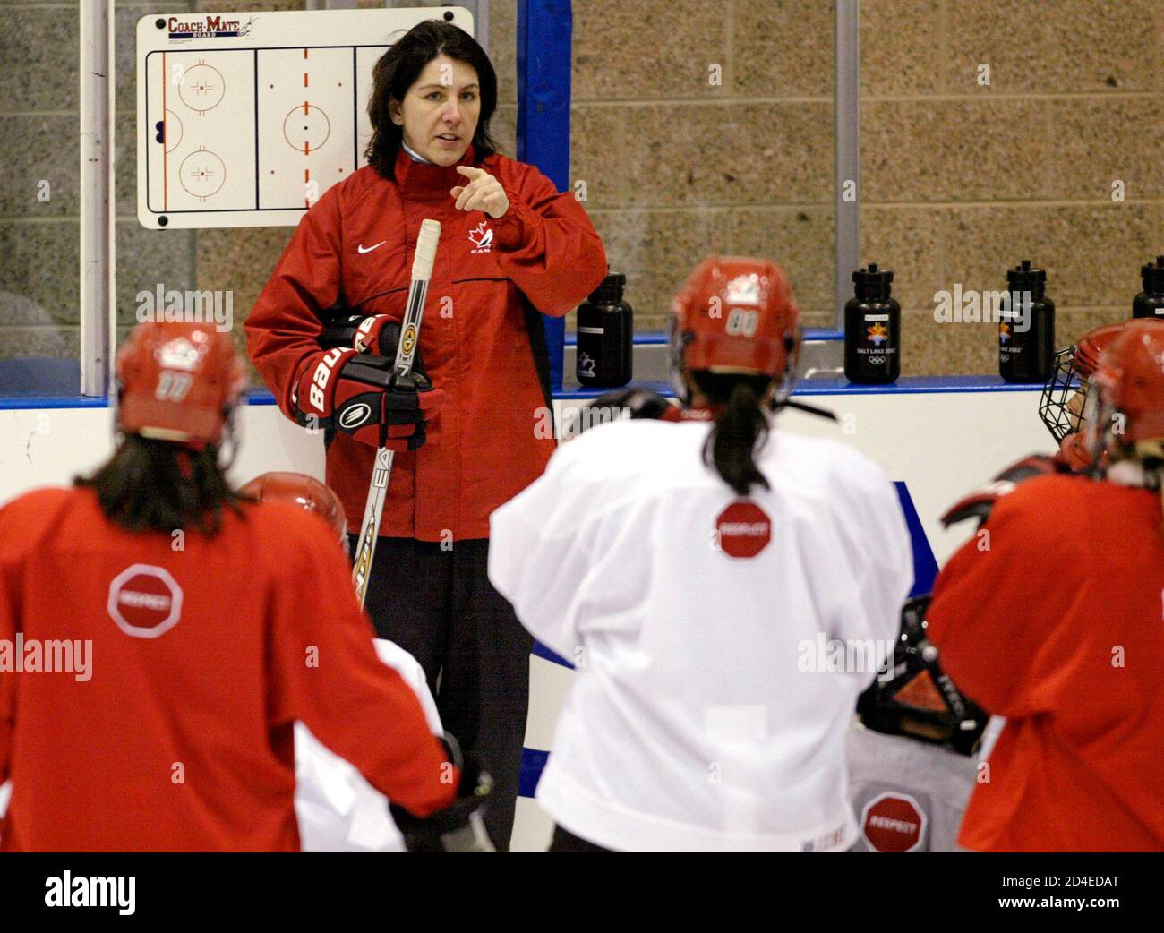 Canadian Women S Hockey Team Head Coach Daniele Sauvageau Works With Her Team During A Practice In Salt Lake City February 9 02 The Canadian Women S Team Has Defeated The United States In