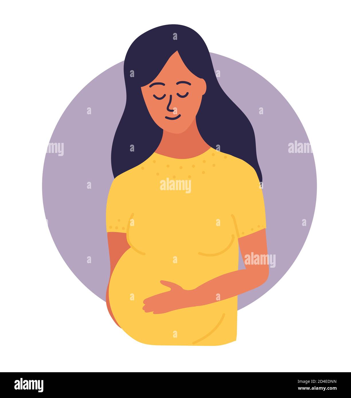 Happy pregnant woman touching her belly. the joy of motherhood, excitement in 3rd trimester of pregnancy. approaching childbirth. Cartoon vector Stock Vector