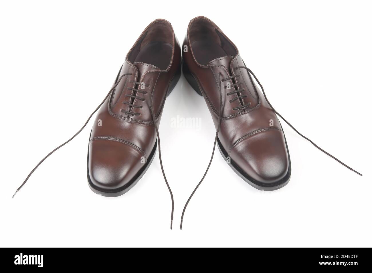 Classic men's brown shoes on white background. Leather shoes Stock