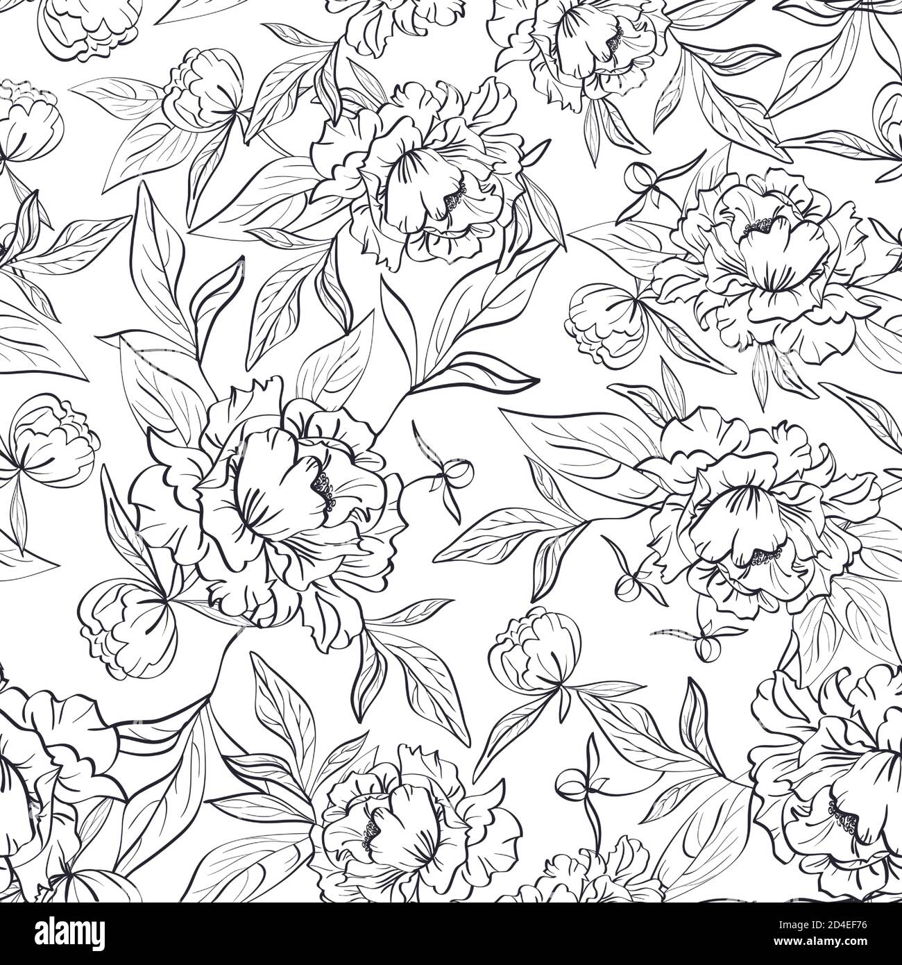 Black and white floral seamless pattern with peonies Stock Vector Image ...
