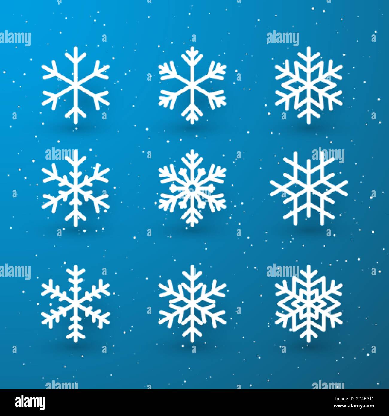 Snowflake winter set of white isolated icon silhouette on blue ...