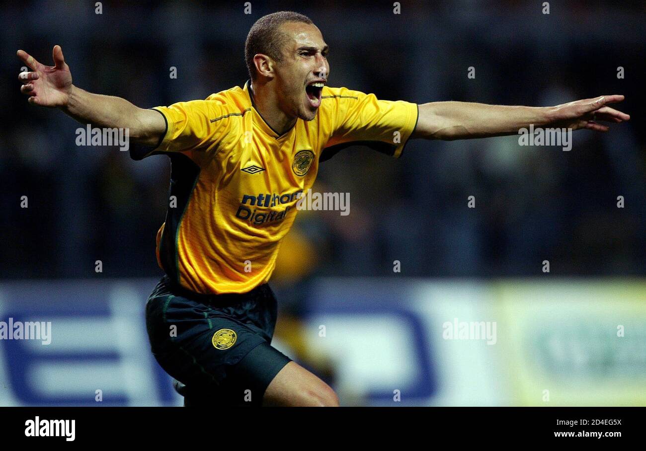 Celtic S Swedish Striker Henrik Larsson Celebrates After Scoring Against Boavista During The Uefa Cup Semi Final