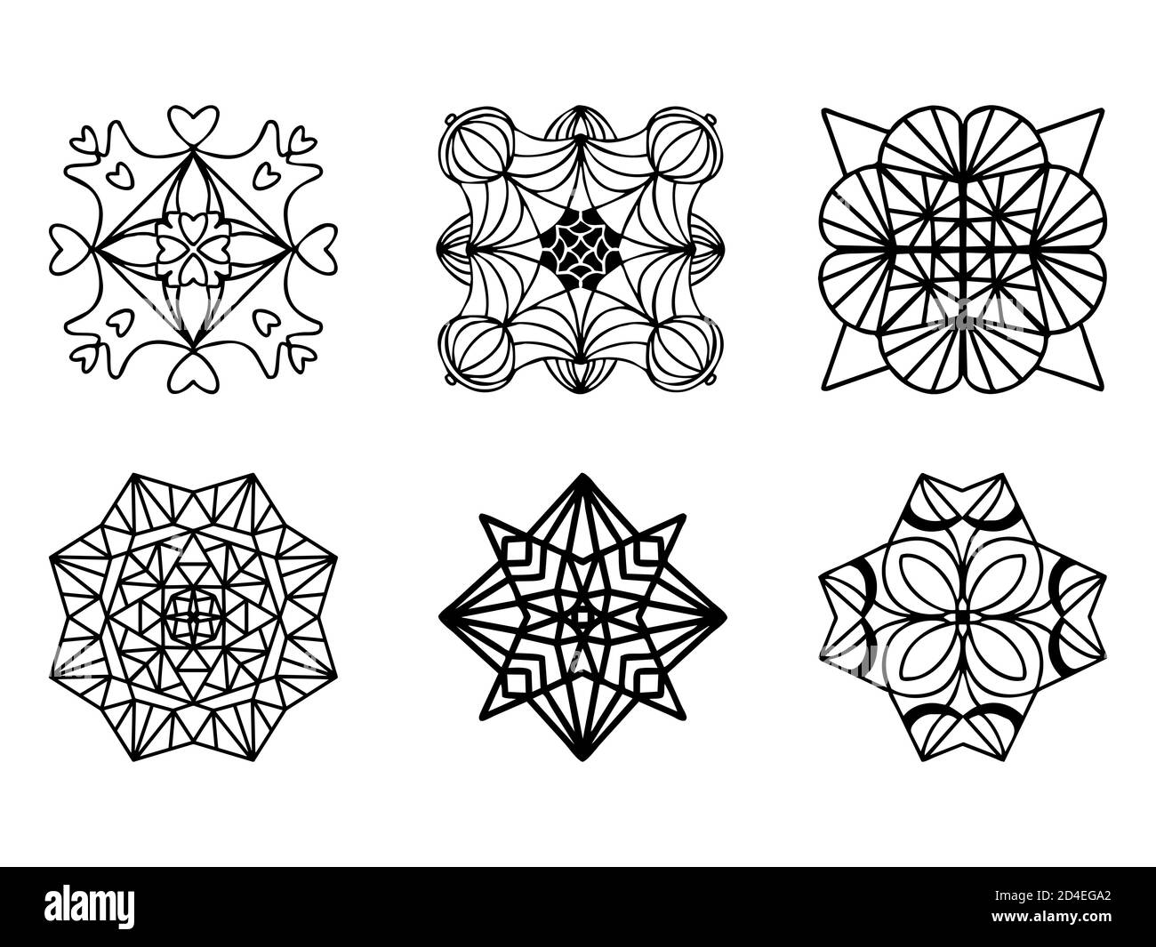 Black and white patterns. Tiles design. Coloring page. Isolated on a white background. Vector illustration. Stock Vector