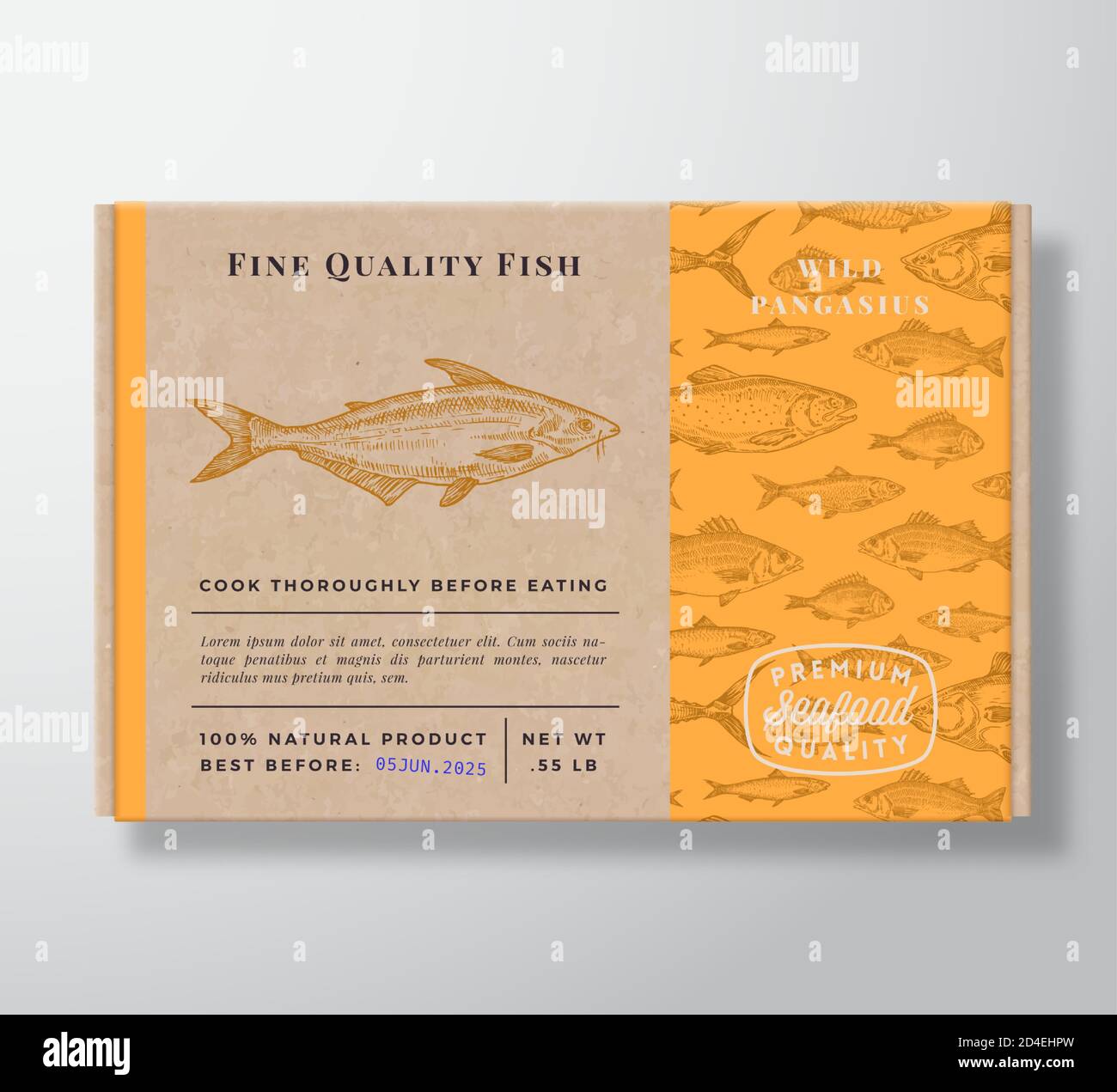 Fish Pattern Realistic Cardboard Container. Abstract Vector Seafood ...